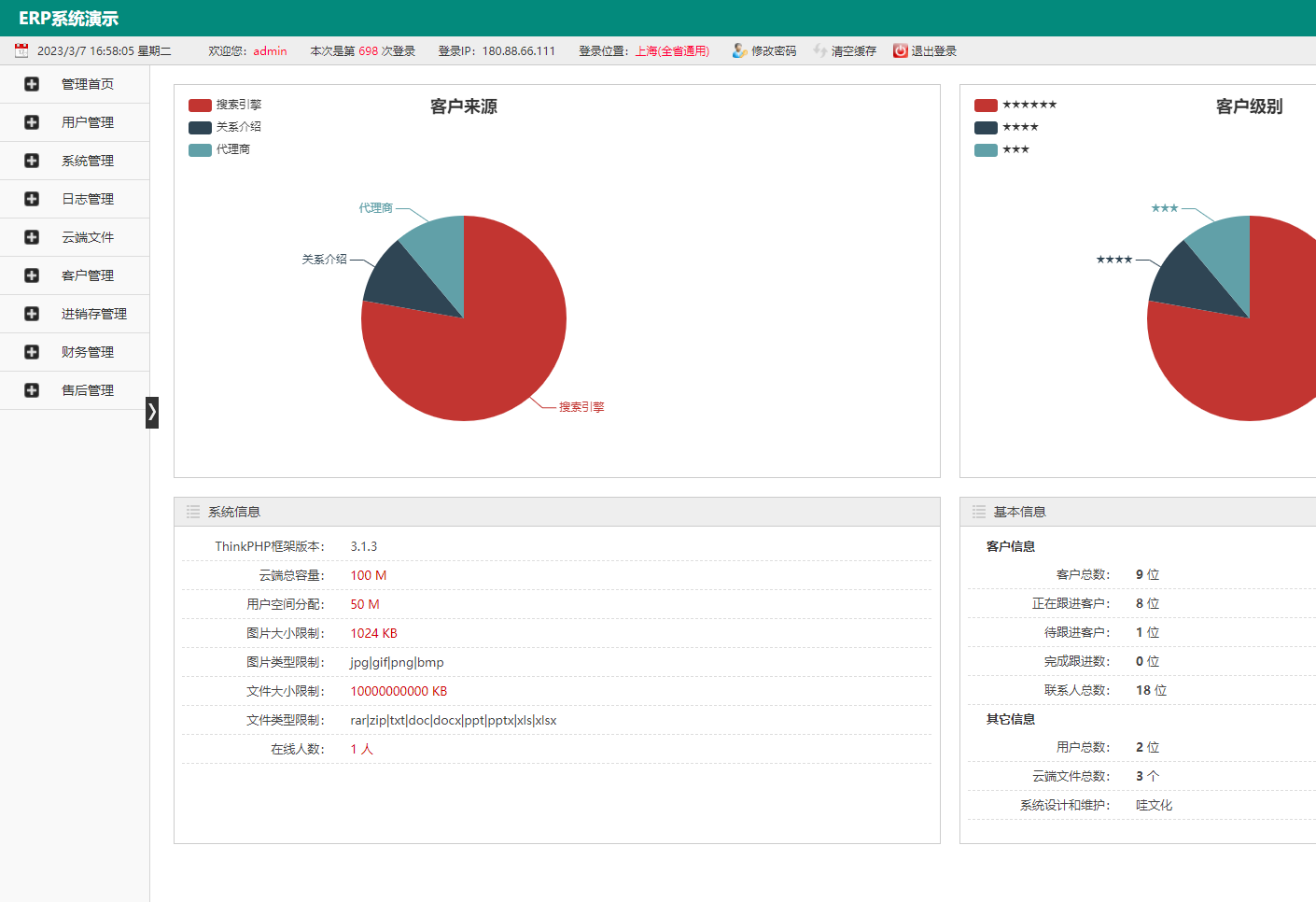 PHP最新客户进销存多仓库erp系统  云端文件管理